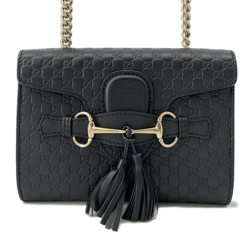 Gucci Horsebit Chain Bag Black Shoulder ssima Leather - Picture 2 of 12